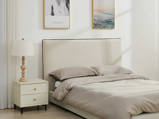 Afneembaar hoofdeinde 150 cm - katoen en linnen - beige en zwart - afbeelding 2 van  7