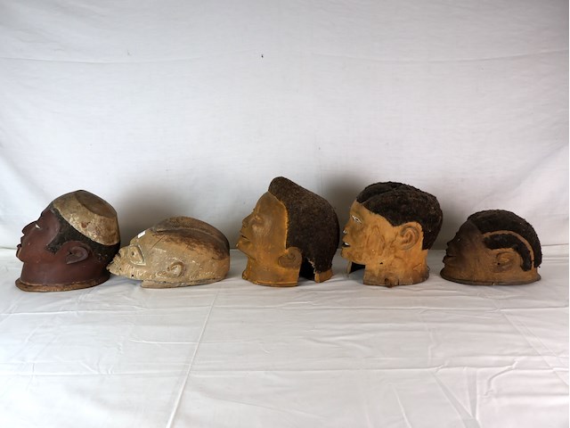 Afrikaans houten helmmasker (x5) - afbeelding 9 van  13