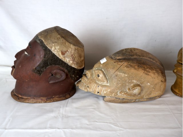 Afrikaans houten helmmasker (x5) - afbeelding 10 van  13