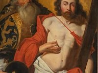 After artus wolffort (1581-1641), 'the holy trinity, depicting the father, the son, and the holy spirit', oil on canvas, 112 x 88 cm. (44.09 x 34.64 in.), frame: 133 x 108 cm. (52.35 x 42.52 in.)