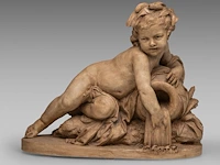 After augustin pajou (1730-1809), putto near the well, patinated terracotta 43 x 50 cm. (16.92 x 19.67 in.)