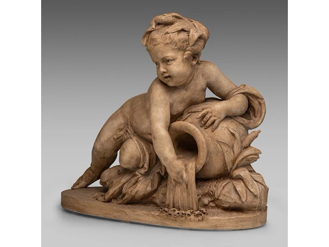 After augustin pajou (1730-1809), putto near the well, patinated terracotta 43 x 50 cm. (16.92 x 19.67 in.) - afbeelding 2 van  6