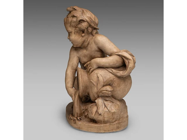 After augustin pajou (1730-1809), putto near the well, patinated terracotta 43 x 50 cm. (16.92 x 19.67 in.) - afbeelding 3 van  6