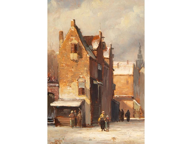 After charles leickert (1816-1907), a pair of pendant paintings with views of dutch towns, oil on panel 21 x 16 cm. (8.26 x 6.29 in.), frame: 43 x 37 cm. (16.92 x 14.57 in.) - afbeelding 1 van  9