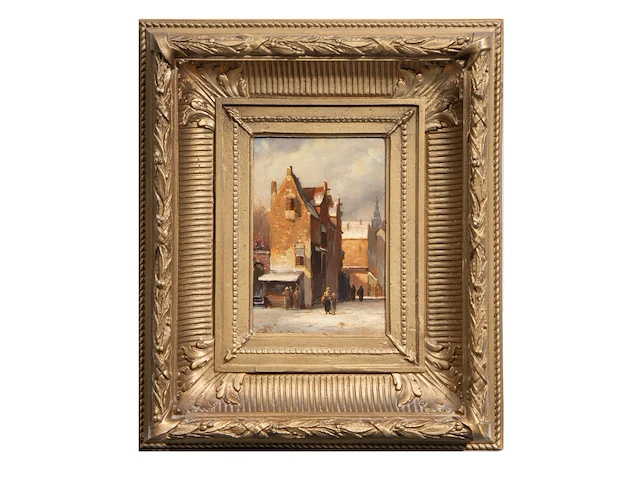 After charles leickert (1816-1907), a pair of pendant paintings with views of dutch towns, oil on panel 21 x 16 cm. (8.26 x 6.29 in.), frame: 43 x 37 cm. (16.92 x 14.57 in.) - afbeelding 2 van  9