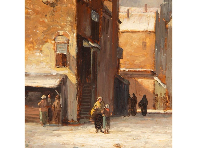 After charles leickert (1816-1907), a pair of pendant paintings with views of dutch towns, oil on panel 21 x 16 cm. (8.26 x 6.29 in.), frame: 43 x 37 cm. (16.92 x 14.57 in.) - afbeelding 4 van  9