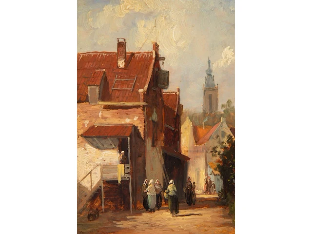 After charles leickert (1816-1907), a pair of pendant paintings with views of dutch towns, oil on panel 21 x 16 cm. (8.26 x 6.29 in.), frame: 43 x 37 cm. (16.92 x 14.57 in.) - afbeelding 5 van  9