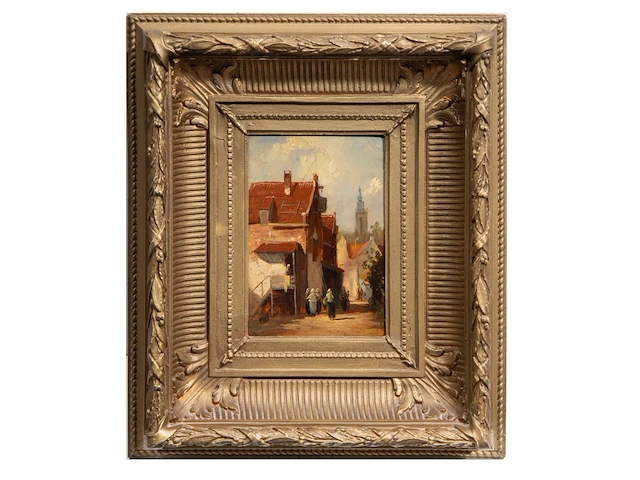 After charles leickert (1816-1907), a pair of pendant paintings with views of dutch towns, oil on panel 21 x 16 cm. (8.26 x 6.29 in.), frame: 43 x 37 cm. (16.92 x 14.57 in.) - afbeelding 6 van  9
