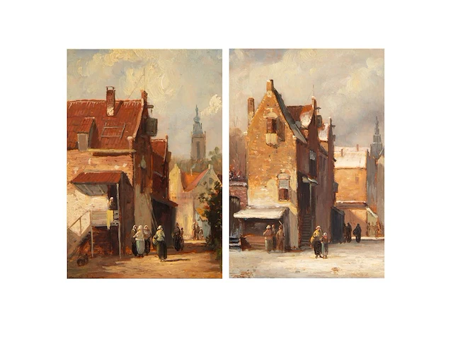 After charles leickert (1816-1907), a pair of pendant paintings with views of dutch towns, oil on panel 21 x 16 cm. (8.26 x 6.29 in.), frame: 43 x 37 cm. (16.92 x 14.57 in.) - afbeelding 9 van  9