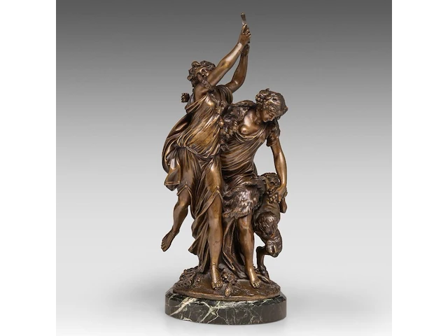 After clodion (1738-1814), bacchanal group, patinated bronze on a vert de mer marble base the bronze: 40 cm. (15 3/4 in.), including the base: 43 cm. (16.92 in.) - afbeelding 1 van  10