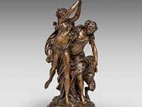 After clodion (1738-1814), bacchanal group, patinated bronze on a vert de mer marble base the bronze: 40 cm. (15 3/4 in.), including the base: 43 cm. (16.92 in.)