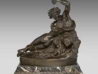 After clodion (1738-1814), bacchanal, patinated bronze on a marble base bronze 37 x 35 cm. (14.57 x 13.77 in.), incl. base 42 x 37 cm. (16.53 x 14.57 in.)