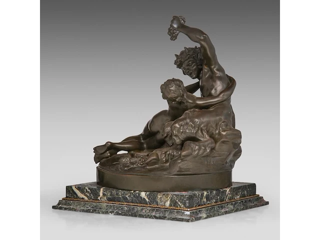 After clodion (1738-1814), bacchanal, patinated bronze on a marble base bronze 37 x 35 cm. (14.57 x 13.77 in.), incl. base 42 x 37 cm. (16.53 x 14.57 in.) - afbeelding 2 van  8