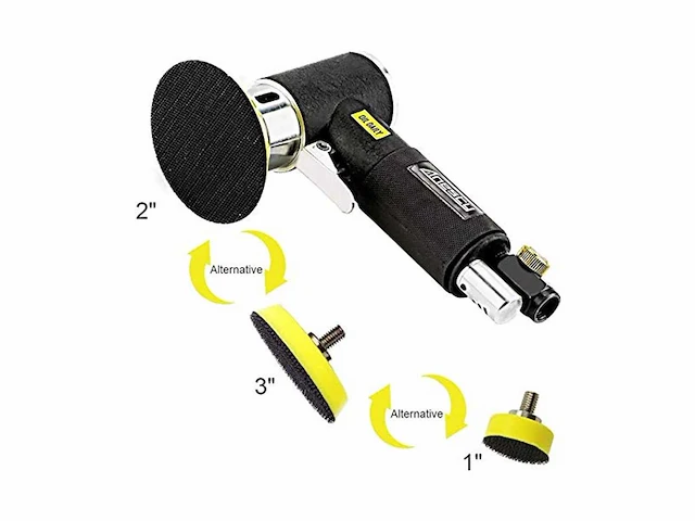 Air orbital pneumatisch excenterschuurmachine en polijstset met 1", 2" en 3" polijst- en poetszolen - afbeelding 2 van  7