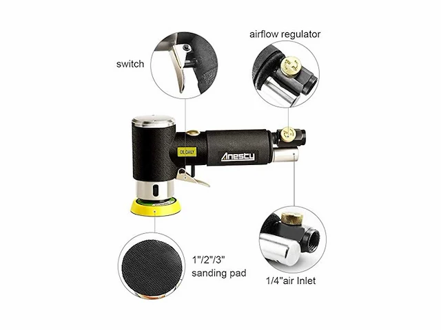 Air orbital pneumatisch excenterschuurmachine en polijstset met 1", 2" en 3" polijst- en poetszolen - afbeelding 5 van  7