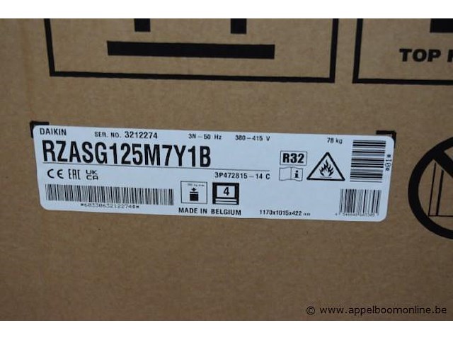 Airco buitenunit, daikin, rzasg125m7y1b, 380-415v, 78kg, 1170x1015x422mm, werking niet gekend - afbeelding 2 van  2