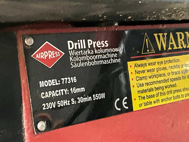 Airpress drill press 77316 kolomboormachine - afbeelding 6 van  6