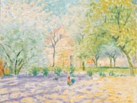 Albert lefebvre (1878-1951), fauvist view with chickens, oil on cardboard