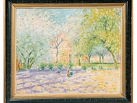 Albert lefebvre (1878-1951), fauvist view with chickens, oil on cardboard - afbeelding 2 van  4