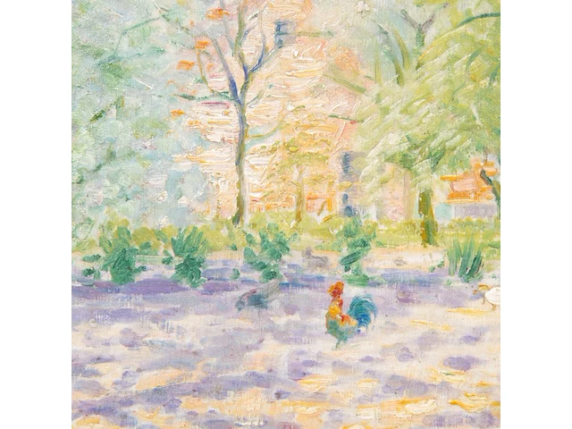 Albert lefebvre (1878-1951), fauvist view with chickens, oil on cardboard - afbeelding 4 van  4