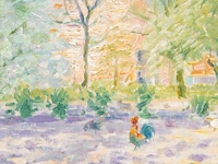 Albert lefebvre (1878-1951), fauvist view with chickens, oil on cardboard - afbeelding 4 van  4