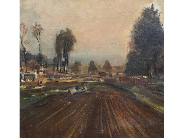 Albert saverys (1886-1964), farmer ploughing his land, oil on canvas 50 x 50 cm. (19.67 x 19.67 in.), frame: 62 x 64 cm. (24.41 x 25.19 in.) - afbeelding 1 van  5