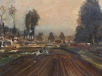 Albert saverys (1886-1964), farmer ploughing his land, oil on canvas 50 x 50 cm. (19.67 x 19.67 in.), frame: 62 x 64 cm. (24.41 x 25.19 in.)