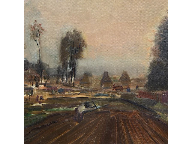 Albert saverys (1886-1964), farmer ploughing his land, oil on canvas 50 x 50 cm. (19.67 x 19.67 in.), frame: 62 x 64 cm. (24.41 x 25.19 in.) - afbeelding 4 van  5