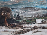 Albert saverys (1886-1964), snowy landscape in flanders, oil on canvas 85 x 95 cm. (33.46 x 37.39 in.), frame: 102 x 112 cm. (40.15 x 44.09 in.)