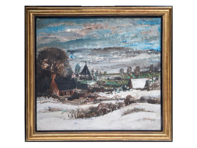 Albert saverys (1886-1964), snowy landscape in flanders, oil on canvas 85 x 95 cm. (33.46 x 37.39 in.), frame: 102 x 112 cm. (40.15 x 44.09 in.) - afbeelding 2 van  6