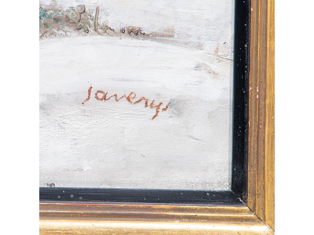 Albert saverys (1886-1964), snowy landscape in flanders, oil on canvas 85 x 95 cm. (33.46 x 37.39 in.), frame: 102 x 112 cm. (40.15 x 44.09 in.) - afbeelding 4 van  6