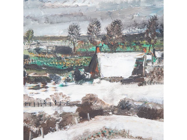 Albert saverys (1886-1964), snowy landscape in flanders, oil on canvas 85 x 95 cm. (33.46 x 37.39 in.), frame: 102 x 112 cm. (40.15 x 44.09 in.) - afbeelding 5 van  6