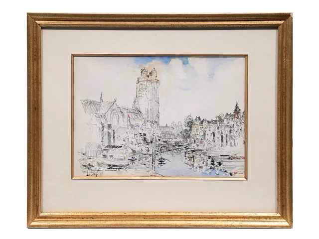Albert saverys (1886-1964), view of dordrecht, 1950, ink and watercolour 25 x 35 cm. (9.83 x 13.77 in.), frame: 42 x 52 cm. (16.53 x 20.46 in.) - afbeelding 4 van  11