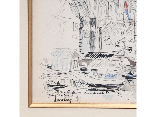 Albert saverys (1886-1964), view of dordrecht, 1950, ink and watercolour 25 x 35 cm. (9.83 x 13.77 in.), frame: 42 x 52 cm. (16.53 x 20.46 in.) - afbeelding 6 van  11