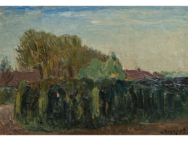 Albert servaes (1883-1966), rural landscape with hedge, 1911, oil on canvas panel 39.5 x 54 cm. (15.55 x 21.26 in.), frame: 52.5 x 68.5 cm. (20.67 x 26.96 in.) - afbeelding 1 van  6