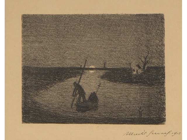 Albert servaes (1883-1966), the ferry boat, 1913, lithograph 22 x 28 cm. (8.66 x 11.01 in.), frame: 44 x 49 cm. (17.32 x 19.28 in.) - afbeelding 1 van  4