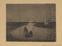 Albert servaes (1883-1966), the ferry boat, 1913, lithograph 22 x 28 cm. (8.66 x 11.01 in.), frame: 44 x 49 cm. (17.32 x 19.28 in.)