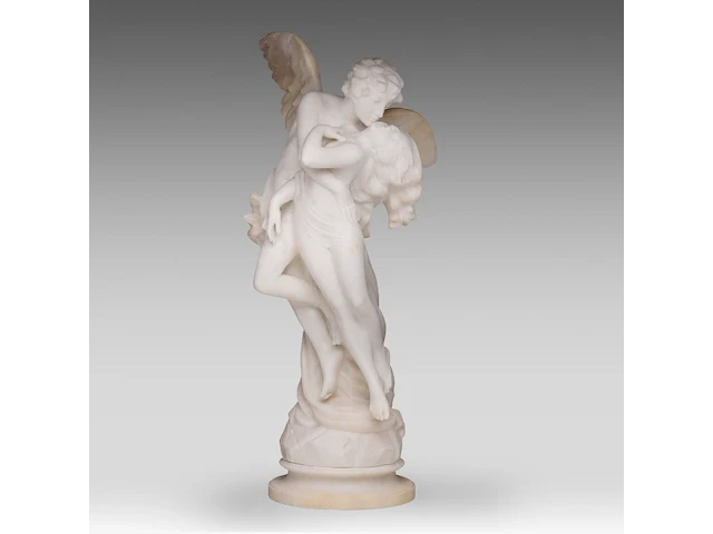 Alberto currini (xix-xx), alabaster group of amor and psyche 71 cm. (27.94 in.) - afbeelding 1 van  9