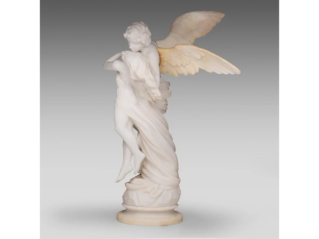 Alberto currini (xix-xx), alabaster group of amor and psyche 71 cm. (27.94 in.) - afbeelding 4 van  9