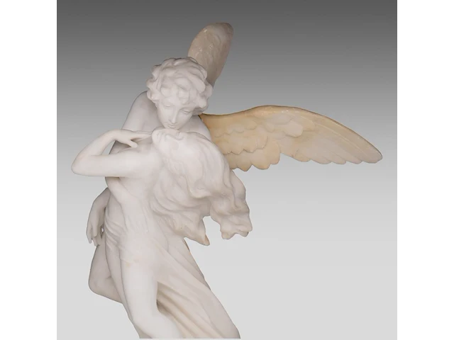 Alberto currini (xix-xx), alabaster group of amor and psyche 71 cm. (27.94 in.) - afbeelding 8 van  9
