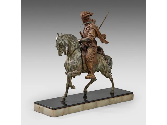 Alfred barye (1839-1882), arab hunter on horseback, various patinated spelter on an onyx base the sculpture: 56 x 46 cm. (22.05 x 18.10 in.), with base: 62 x 72 cm. (24.41 x 28.35 in.) - afbeelding 4 van  8