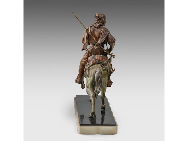 Alfred barye (1839-1882), arab hunter on horseback, various patinated spelter on an onyx base the sculpture: 56 x 46 cm. (22.05 x 18.10 in.), with base: 62 x 72 cm. (24.41 x 28.35 in.) - afbeelding 6 van  8