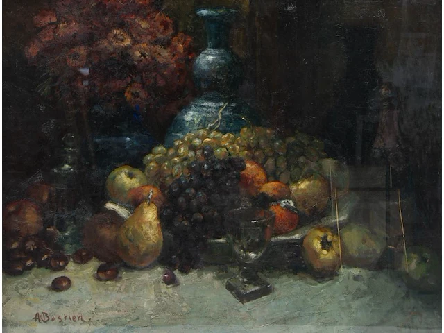 Alfred bastien (1873-1955), still life with fruit, oil on canvas 70 x 90 cm. (27.55 x 35.42 in.), frame: 95 x 115 cm. (37.39 x 45.28 in.) - afbeelding 1 van  4