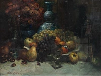 Alfred bastien (1873-1955), still life with fruit, oil on canvas 70 x 90 cm. (27.55 x 35.42 in.), frame: 95 x 115 cm. (37.39 x 45.28 in.)