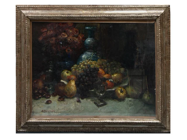 Alfred bastien (1873-1955), still life with fruit, oil on canvas 70 x 90 cm. (27.55 x 35.42 in.), frame: 95 x 115 cm. (37.39 x 45.28 in.) - afbeelding 2 van  4