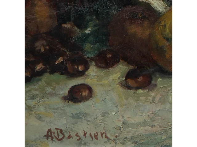 Alfred bastien (1873-1955), still life with fruit, oil on canvas 70 x 90 cm. (27.55 x 35.42 in.), frame: 95 x 115 cm. (37.39 x 45.28 in.) - afbeelding 4 van  4