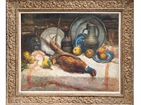 Alfred bastien (1873-1955), still life with pheasant, oil on canvas 80 x 100 cm. (31 1/2 x 39.36 in.), frame: 107 x 127 cm. (42.13 x 50 in.) - afbeelding 2 van  7