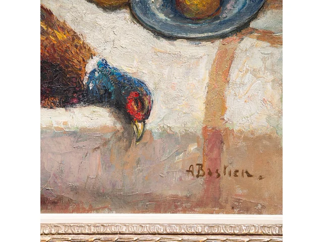 Alfred bastien (1873-1955), still life with pheasant, oil on canvas 80 x 100 cm. (31 1/2 x 39.36 in.), frame: 107 x 127 cm. (42.13 x 50 in.) - afbeelding 5 van  7