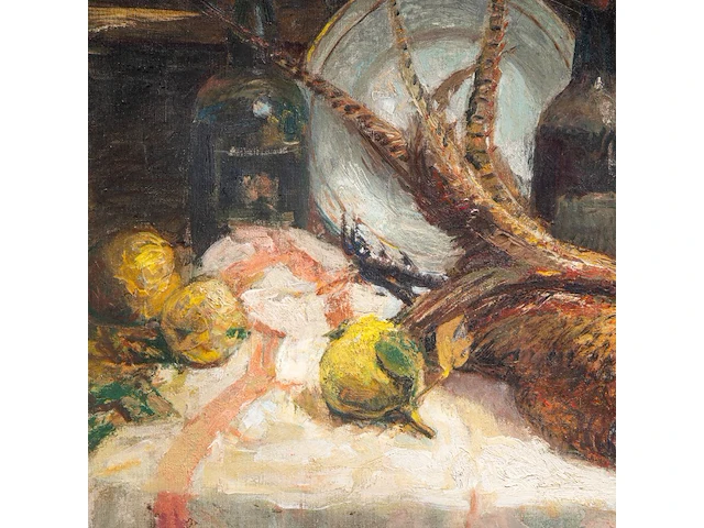 Alfred bastien (1873-1955), still life with pheasant, oil on canvas 80 x 100 cm. (31 1/2 x 39.36 in.), frame: 107 x 127 cm. (42.13 x 50 in.) - afbeelding 7 van  7