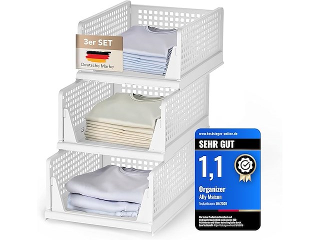 Ally maison stapelbare kast-/garderobe-/kastorganizers (set van 3) - afbeelding 1 van  5